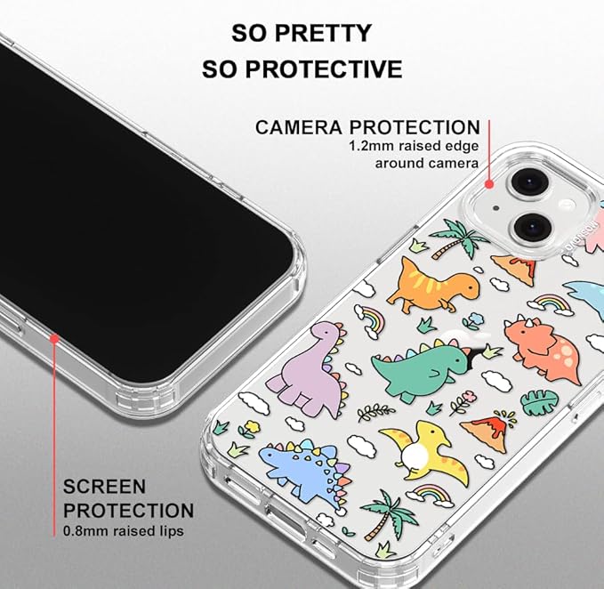 MOSNOVO for iPhone 13/14 Case | Military Grade 6.6ft Drop Tested | Clear with Dinosaur Land Design