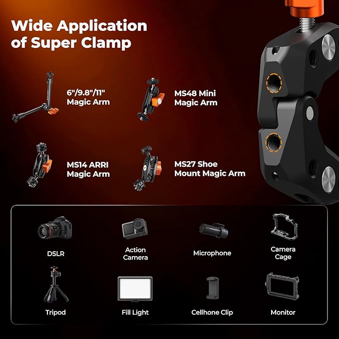 K&F CONCEPT 2 Pack Camera Mount Clamp, Super Crab Clamp with 1/4" Thread Holes for Round Pipe Flat Surface, Monitors, LED Lights, and Other Photographic Accessories