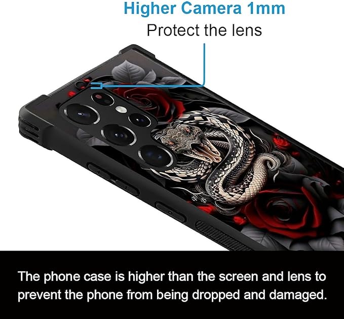 for Samsung Galaxy S22 Ultra Case, Entwined Rose Snake Pattern Graphic Design Girl Boy Soft Silicone Hard Acrylic Shock Protection for Samsung Galaxy S22 Ultra
