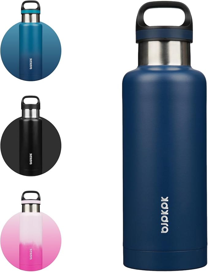 BJPKPK Insulated Water Bottle 32OZ Stainless Steel Water Bottle with Handle Double Walls Vacuum Insulated BPA Free Flask, Drak Blue