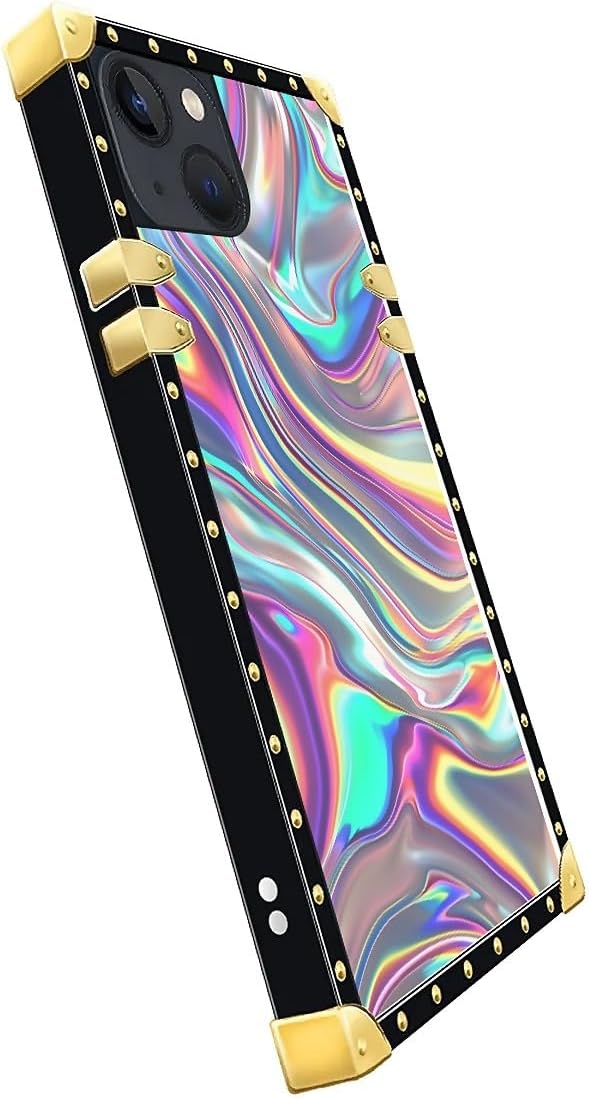 Compatible with iPhone 13 Case, Holographic Abstract Iridescent Textures Luxury Golden Decoration for Girl Women Soft TPU Shockproof Protective Hard PC Back for iPhone 13