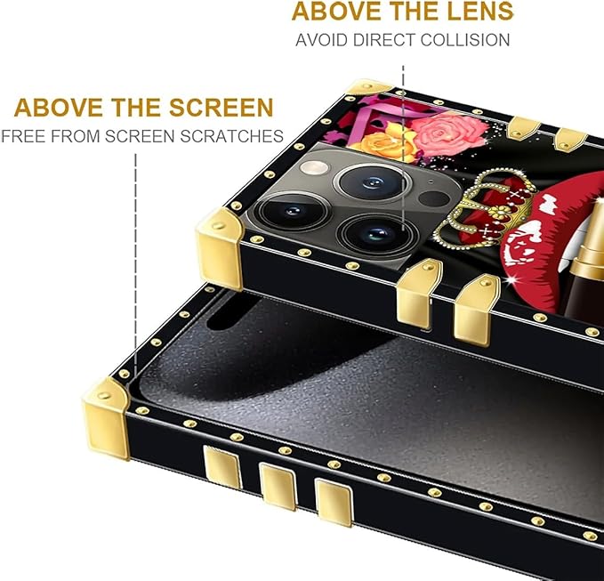 Compatible with iPhone 16 Pro Max Case, Queen Lip Crown Leopard Print Luxury Golden Decoration for Girl Women Soft TPU Shockproof Protective Hard PC Back for iPhone 16 Pro Max