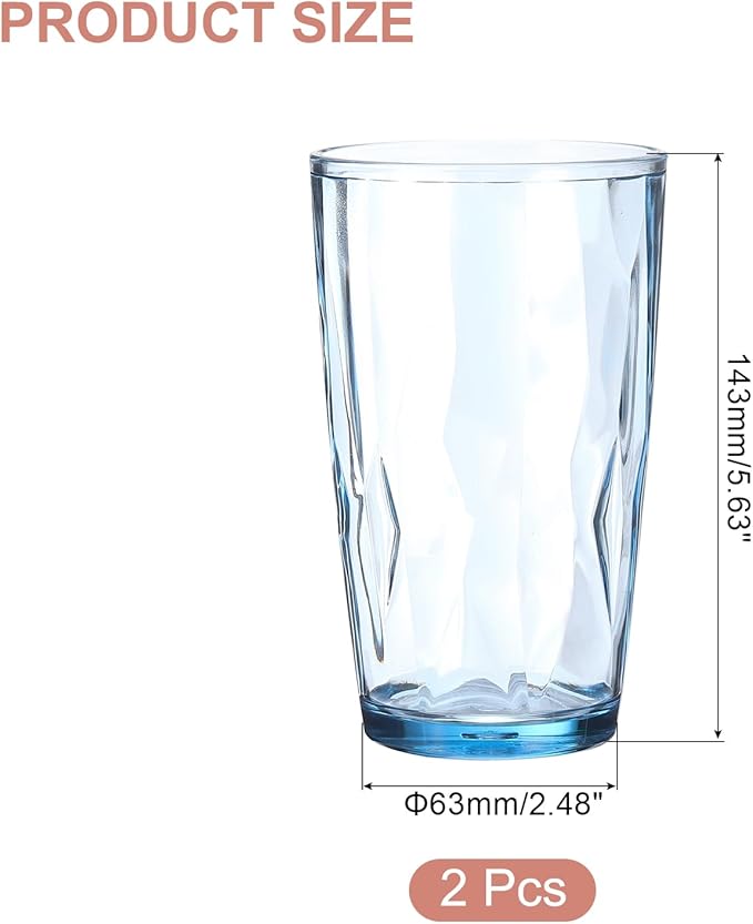 uxcell 17oz Acrylic Drinking Glasses, 2Pcs Plastic Reusable Tumblers Drinkware Unbreakable Water Glasses Cups Stackable & Dishwasher Safe for Home Outdoors Restaurant, Sky Blue