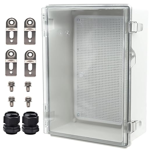 Outdoor Waterproof Electrical Box Junction Box Weatherproof IP67 ABS Plastic Enclosure Switch Router Project Box Electronics Enclosure with Mounting Plate Wall Bracket Clear 14.6"x10.6"x5.9"