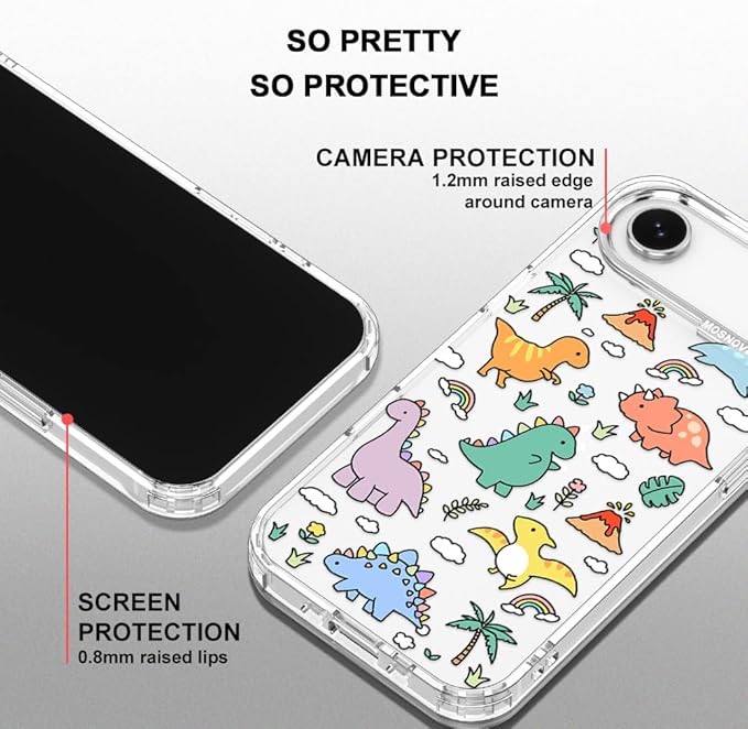MOSNOVO for iPhone Air Case | Military Grade 6.6ft Drop Tested | Camera Control | Clear with Dinosaur Land Design
