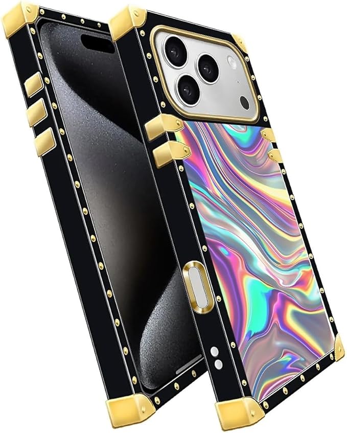 for iPhone 17 Pro Case Luxury Golden Decoration for Girl Women Soft TPU Shockproof Protective Hard PC Back for iPhone 17 Pro Crazy Pattern Holographic Abstract Iridescent Textures