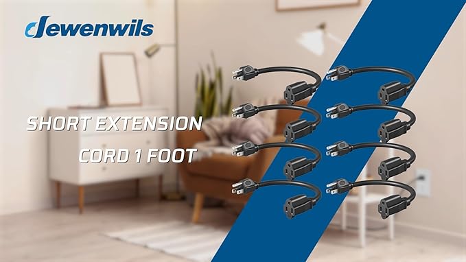 DEWENWILS 10Pack Short Extension Cord, 1 Foot Power Cord, 16 AWG SJTW Weatherproof Extension Cable for Indoor Outdoor Use, 3 Prong Grounded Outlets Plugs, NEMA 5-15P to NEMA 5-15R, Black, UL Listed