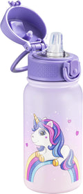 OLDLEY 12oz Kids Water Bottle, Stainless Steel Insulated Water Bottle For Kids, With Straws Leak-proof, Kids Water Bottles For School Boys Girls,Magic Unicorns
