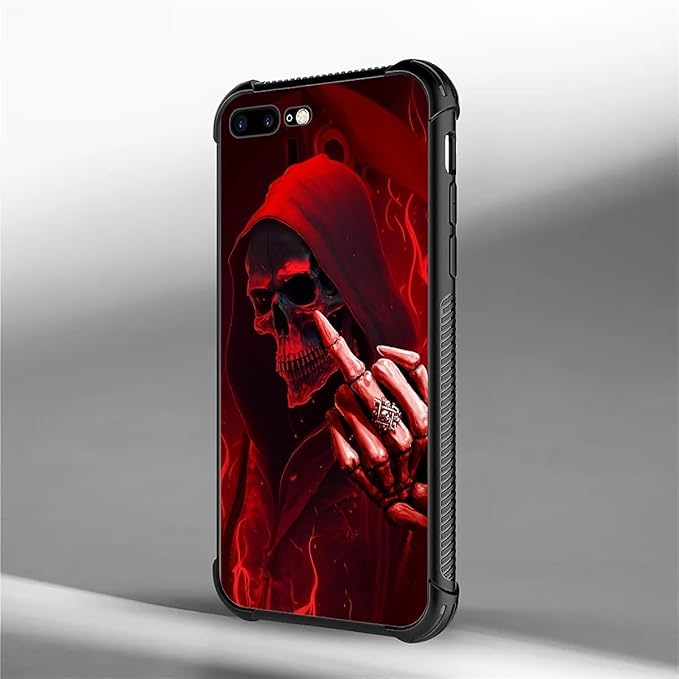 for iPhone 7 Plus/8 Plus Case, Gestures Funny Skull Pattern Graphic Design, Soft Silicone Hard Acrylic Shock Protection