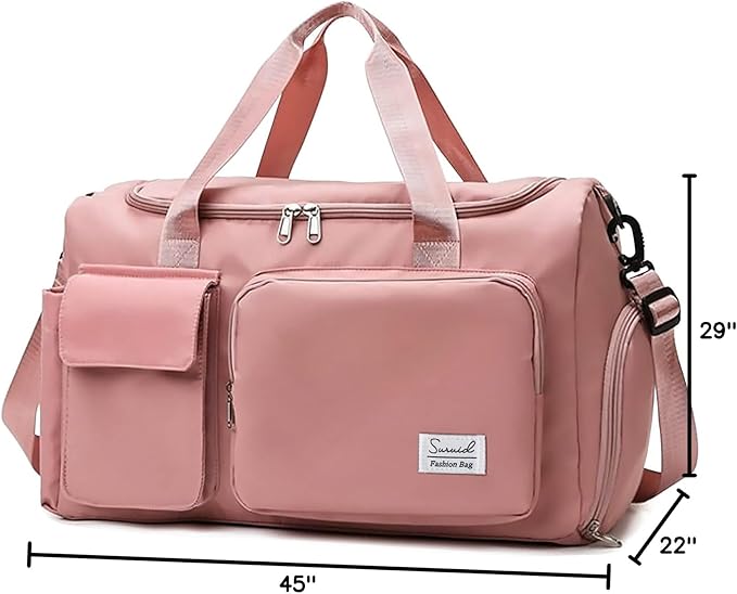 Suruid Travel Yoga Duffel Bag with Shoes Compartment Sports Gym Handbag with Dry Wet Separated Pocket for Training Men and Women, Overnight /Weekender Bag - Pink