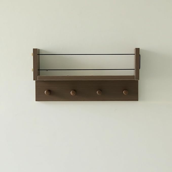 Entrance Coat Rack ，Coat Hooks, Wall-Mounted Wooden Hook Rack, Wall-Mounted Shelves are Very Suitable (Walnut Color Finish-B-1)