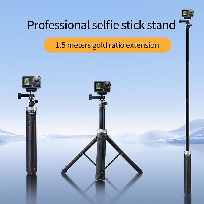 TELESIN 59in Long Selfie Stick Tripod for GoPro,360 Ball Joint Extension Pole Monopod Handle Grip for GoPro Max Hero 13 12 11 Insta360 X5 X4 Ace Pro DJI OSMO Namo 360 Action 6 5 Pro 4 Pocket 4 3 Xtra