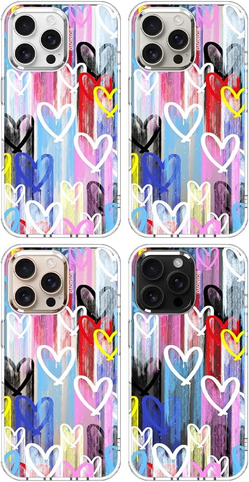MOSNOVO for iPhone 16 Pro Max Case, Shockproof Military-Grade Protection 6.6ft Drop Tested, Clear Phone Case for iPhone 16 Pro Max, Graffiti Hearts Design