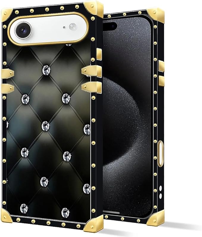 for iPhone 17 Air Case Luxury Golden Decoration for Girl Women Soft TPU Shockproof Protective Hard PC Back for iPhone 17 Air Crazy Pattern Shiny Black Sofa Crystal