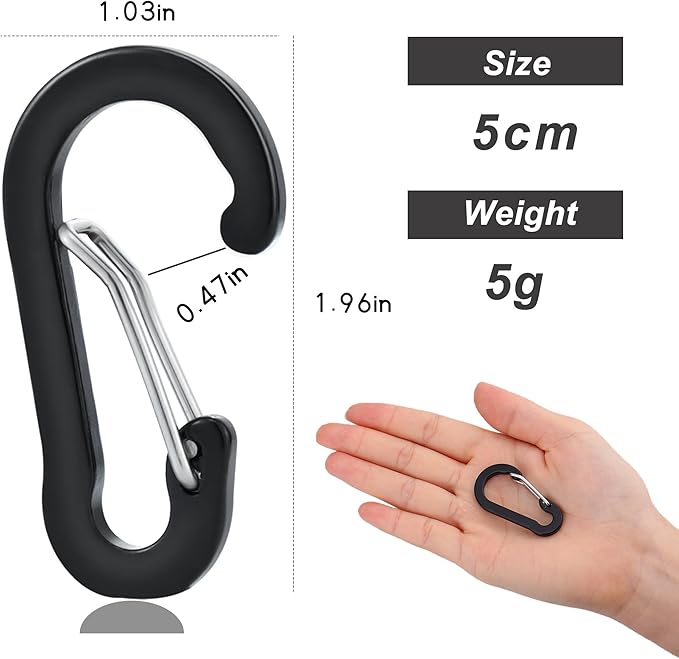 Mini Carabiner Clip Aluminum Lightweight D-Shape Spring for Keychain Climbing Fishing Hiking Outdoor