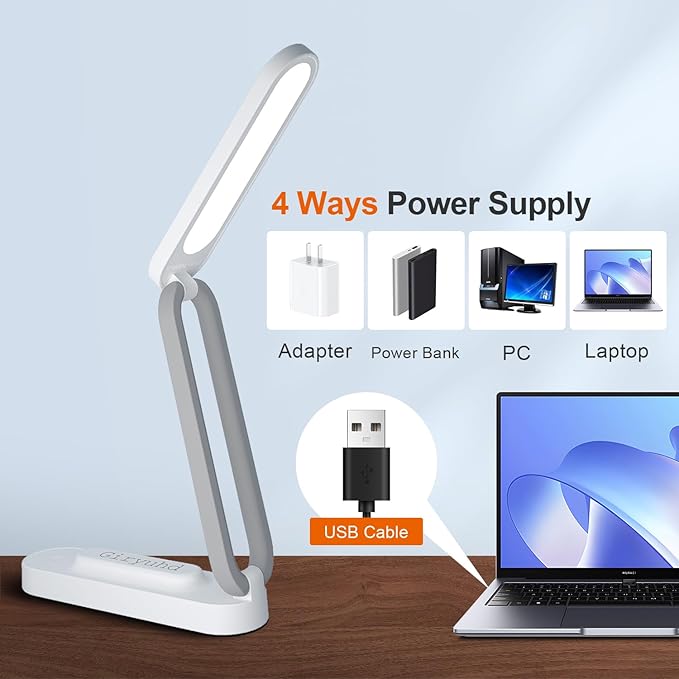 Giryuhd LED Desk Lamp for Office Home & Battery Operated Lamp Rechargeable Lamp Foldable & Portable Light, LED Desk Light Strip, 3 Brightness Dimmable Small Desk Lamp Wireless Reading Lamp(2PACK)