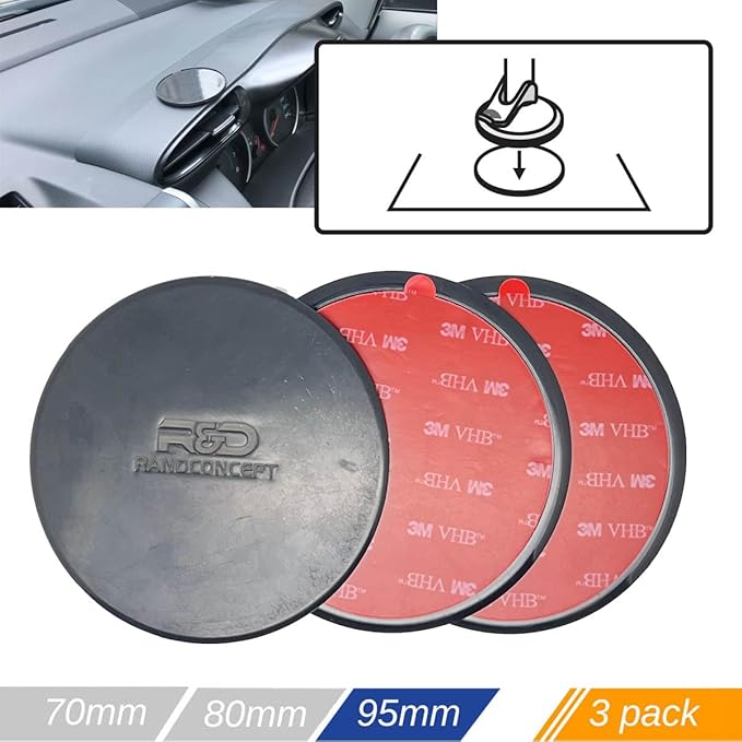 Randconcept - 95mm Adhesive Dashboard Pad Mounting Disk with Adhesive for Suction Cup Phone Mount & Compatible for Garmin GPS Suction Mount | 3.74" Wide Diameter 3 Pcs