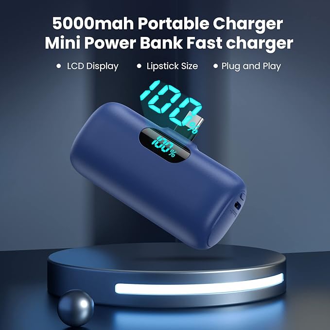 Feob Mini Portable Charger 5000mAh Power Bank,15W PD USB C Cell Phone Portable Power,LCD Display Battery Pack Compatible with iPhone 17/Air/17 Pro/17Pro Max/16/15 Android/Samsung/Moto(Type-C Only)