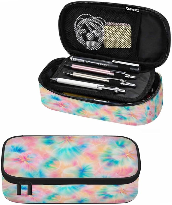 Tie Dye Pencil Case Pink Blue Ring Spray Artistic Design Pencil Bag Pen Markers Pouch Holder Organizer for Boy Girl School Students