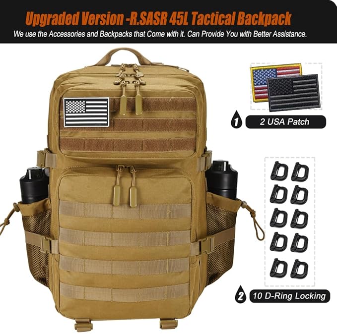 45L Tactical Backpack for Men Women, Military Assault Pack with MOLLE, Large 3 Day Bug Out Bag for Hiking Camping