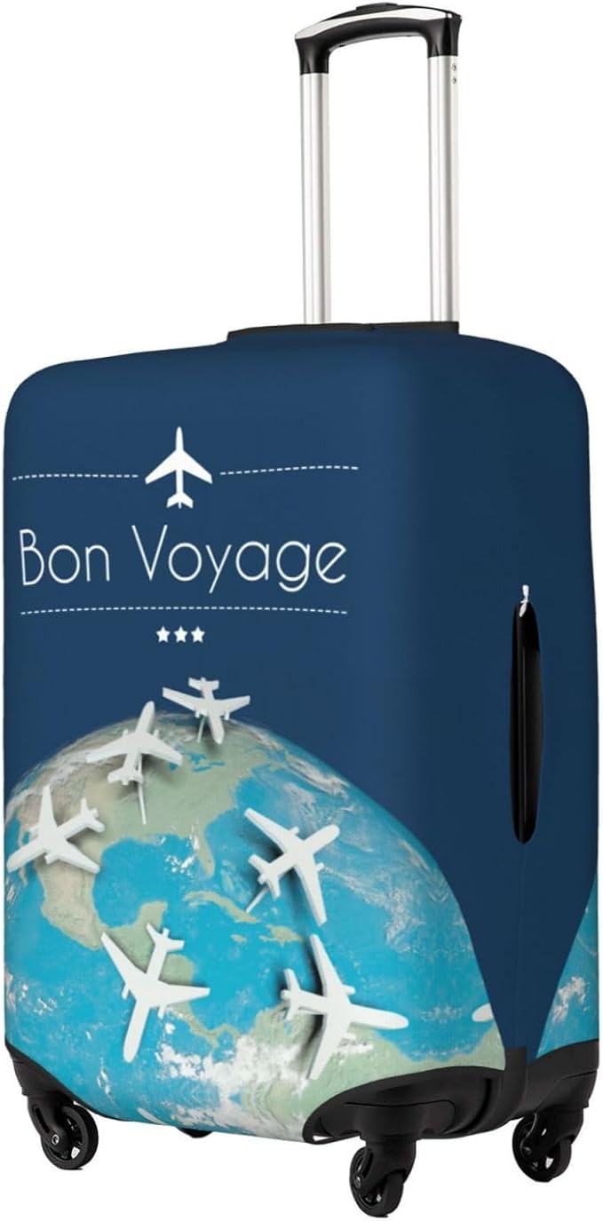 Luggage Cover with World Map & Airplane Design, Suitcase Protector For Travel (Fits 22-24 Inch Luggage)