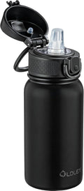 OLDLEY 12oz Kids Water Bottle, Stainless Steel Insulated Water Bottle For Kids, With Straws Leak-proof, Kids Water Bottles For School Boys Girls, Black