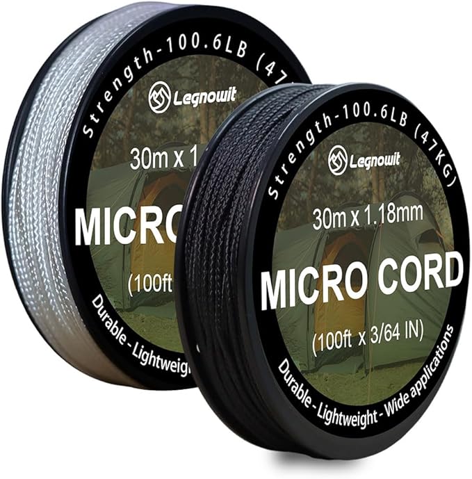 Micro Paracord, 1.18mm x 100ft Thin Mini Utility Braided Small Paracord for Crafting, DIY Project, Camping and More