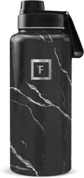 IRON °FLASK Camping & Hiking Hydration Flask with Spout, Wide Mouth Insulated Stainless Steel Sports Water Bottle - Black Marquina 32 oz - Spout (1 Lid)