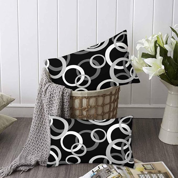 Abstract Geometric Circle 12 X 20 Pillow Covers Black White Decor Artwork Set of 2 Pillow Cases Velvet Outdoor Pillowcases Decorative for Home Bed Sofa Couch Hotel