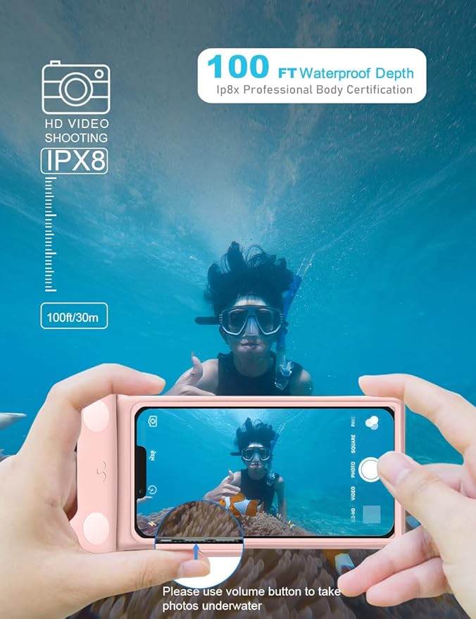 wellhouse Waterproof Phone Pouch, Waterproof Phone Case for iPhone17 16 15 14 Pro Max XS Samsung, IPX8 3D Cellphone Dry Bag Beach Essentials -2 Pack Meow Green & Pink 7.0