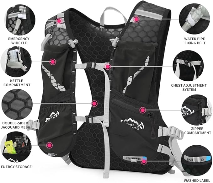 IX INOXTO Running Hydration Vest for Men Women Water Backpack for Running 3L Running Hydration Pack for Trail Running Marathon Race Hiking