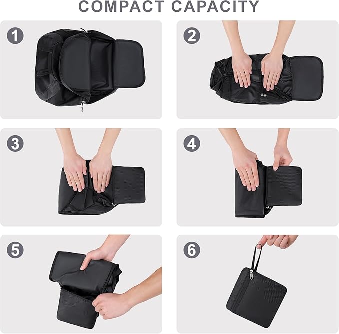 Lightweight Hiking Backpack 18L Packable Foldable Small Daypack Collapsible Travel Bag Water-Resistant for Women Men (Black)