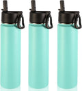 Volhoply 24oz Insulated Water Bottle With Straw Bulk 3 Pack,Metal Wide Mouth Water Bottles With Handle Lid Keep Cold,Reusable Double Wall Cups,Powder Coated Sport Bottle For Holder(Mint,3 Count)