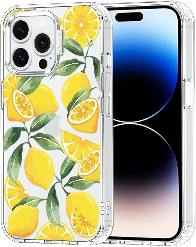 MOSNOVO Case for iPhone 14 Pro Max, [Buffertech 6.6ft Military-Grade Drop Protection] [Anti Peel Off Tech] Clear TPU Bumper Phone Case Cover Design - Lemon