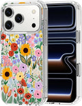 MOSNOVO for iPhone 17 Pro Case | Military Grade 6.6ft Drop Tested | Camera Control | Clear with Blossom & Bloom Design