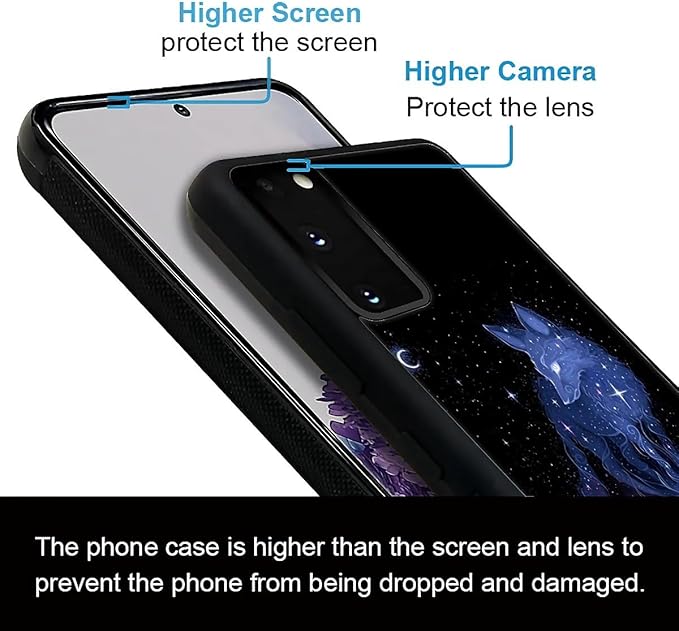 for Samsung Galaxy S20 Case, Galaxy Fox Wolf Pattern Graphic Design Girl Boy Soft Silicone Hard Acrylic Shock Protection for Samsung Galaxy S20