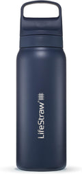 LifeStraw Go Series — Insulated Stainless Steel Water Filter Bottle for Travel and Everyday Use Removes Bacteria, Parasites and Microplastics, Improves Taste, 24oz Aegean Sea