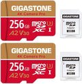 【5-Years Data Recovery】 GIGASTONE 256GB Memory Card 2 Pack 4K Pro Camera Compatible with GoPro Switch, Speed 100MB/s. A2 U3 V30 Micro SDXC Card with SD Adapter.