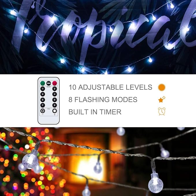Metaku Outdoor String Lights Battery Operated 26ft 60LED Fairy Lights with Remote Waterproof Indoor Outdoor Hanging Globe Decorative for Patio Gazebo Bistro Garden Balcony