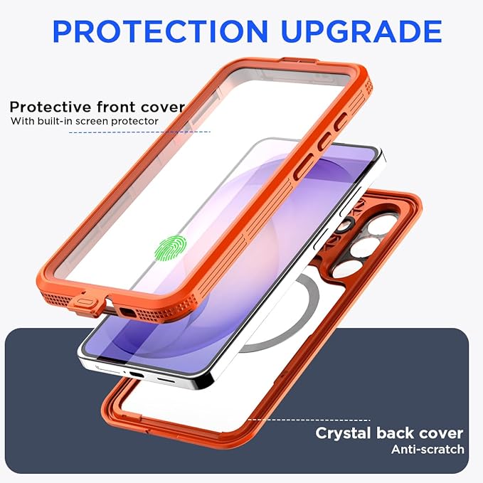 AICase Waterproof Case for Samsung Galaxy S26 Plus with MagSafe Clear Water Proof Snowproof/Dustproof/Shockproof,IP68 360 Full Body Protection Fully Sealed Underwater Cover for Galaxy S26 Plus_Orange
