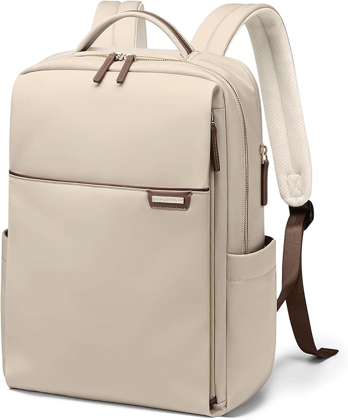 Laptop Backpack for Women, Work Business Traval Computer Backpacks with Laptop Compartment Waterproof Casual Daypack for Travel College,14Inch,Apricot