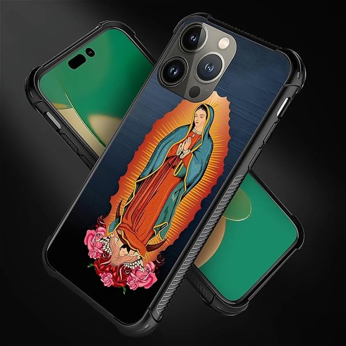 for iPhone 13 Pro Max Case, Red Virgen Guadalupe Pattern Graphic Design Girl Boy Soft Silicone Hard Acrylic Shock Protection for iPhone 13 Pro Max