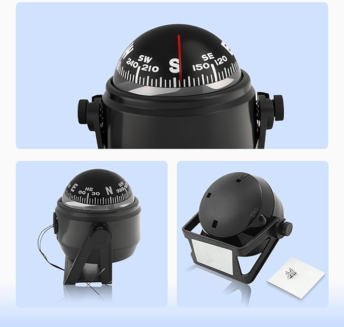 Boat Compass with Magnetic Declination Adjustment, Pivoting Marine Compass Multifunction Digital Navigation Dashboard LED Illumination & Backlight for Marine Boat Truck Car