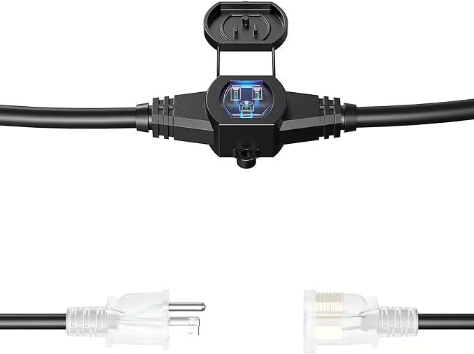 50FT Power Extension Cord - 3 Prong, 14 Gauge SJTW 5-15R Cable with Male Plug to Female Connector, 7 Outlet, Multiple Evenly-Spaced Plugs, Suitable for Stage or Outdoor, UL Certified