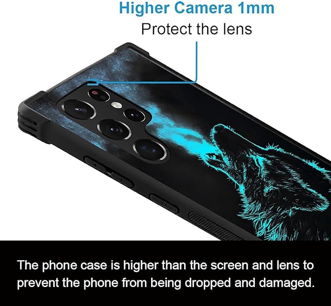 for Samsung Galaxy S22 Ultra Case, Blue Breathing Wolf Pattern Graphic Design Girl Boy Soft Silicone Hard Acrylic Shock Protection for Samsung Galaxy S22 Ultra
