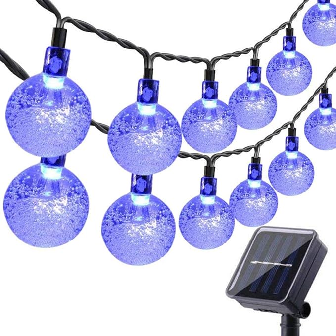 Toodour Solar String Lights Outdoor, 36ft 60 LED Globe String Light with 8 Mode, Waterproof Crystall Ball Lights Solar Patio Lights for Garden, Lawn, Patio, Gazebo, Yard, Outdoor Decor - Blue