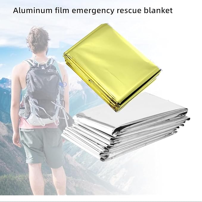 Emergency Mylar Thermal Blankets, Silver Gold Foil Survival Blanket Space Blanket Survival Kit for Outdoors, Camping, Hiking (Silver, 12pcs)