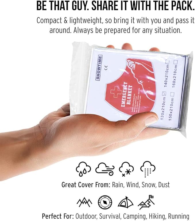 Emergency Mylar Thermal Blankets, Space Blanket Survival kit Camping Blanket, Windproof & Waterproof Shield, High-Visibility Rescue Signal (Pack of 30)