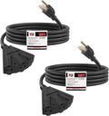 EP 2 Pack 10 Ft Outdoor Extension Cord with 3 Electrical Power Outlets - 16/3 SJTW Black Cable with 3 Prong Grounded Plug for Safety Great for Christmas Lights, Garden and Major Appliances