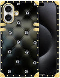 for iPhone 17 Case Luxury Golden Decoration for Girl Women Soft TPU Shockproof Protective Hard PC Back for iPhone 17 Crazy Pattern Shiny Black Sofa Crystal
